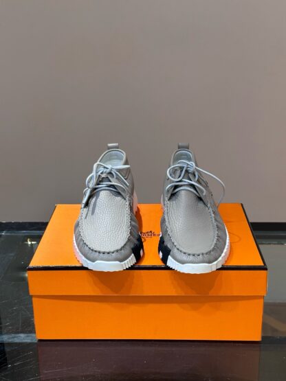 Hermès men's lace-up apricot grey versatile simple casual sneakers - Image 2