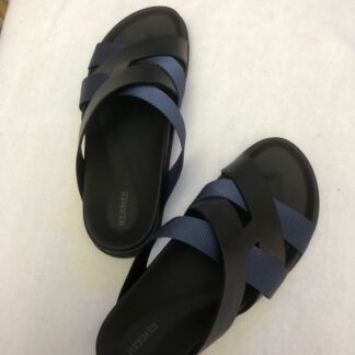 Hermès black and blue woven slippers