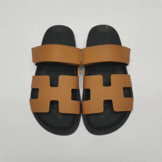 Hermès couple's brown woven sandals