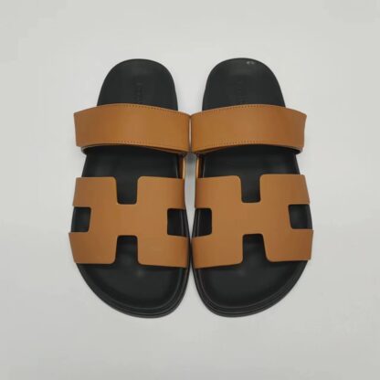 Hermès couple's brown woven sandals