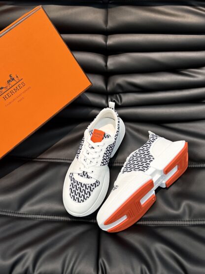 Hermes men's comfortable and soft white, black and orange color matching casual sports shoes - Image 2