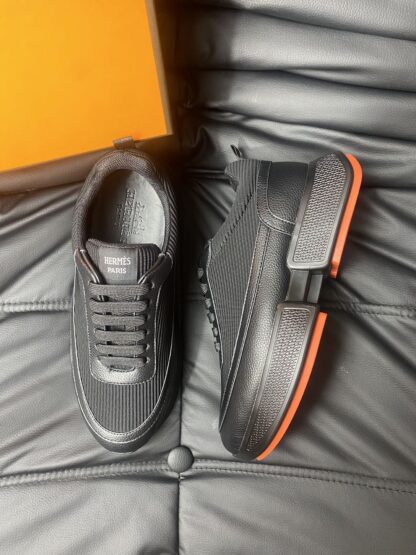 Hermes men's comfortable soft pure black casual sports shoes - Image 2
