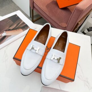 Hermès classic white loafers