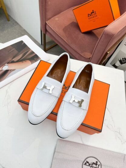 Hermès classic white loafers