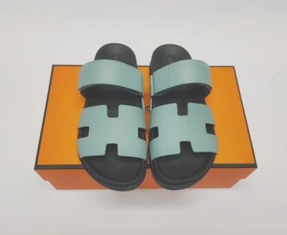 Hermès Couple Grey Blue Braided Slippers - Image 2