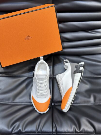 Hermès Men's White Orange Lightweight Casual Sneakers - Image 2