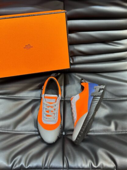 Hermès Men's Gray Orange Lightweight Casual Sneakers - Image 2