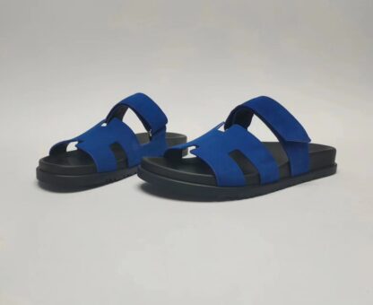Hermès Couple's Dark Blue Braided Slippers - Image 2
