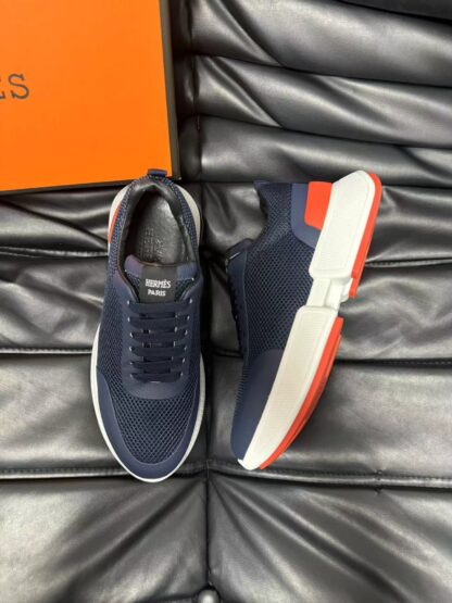 Hermes leather mesh breathable dark blue high-end temperament casual shoes - Image 2