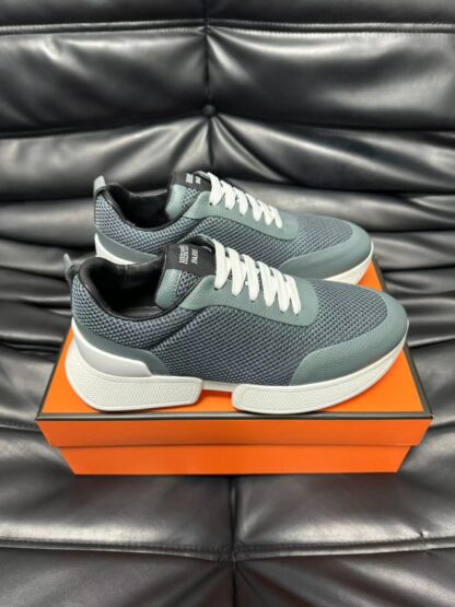 Hermes leather mesh breathable gray-blue high-end temperament casual shoes - Image 2