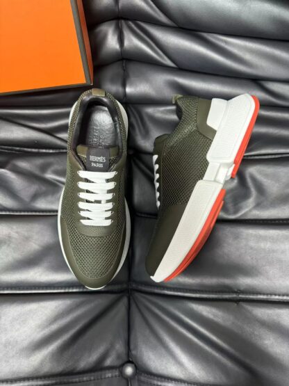 Hermes leather mesh breathable dark green high-end temperament casual shoes - Image 2