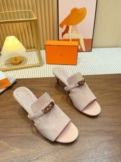 Hermès Grey Apricot Handmade Stiletto Sandals - Image 2