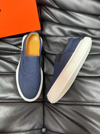 Hermes denim blue leather luxury loafers - Image 2