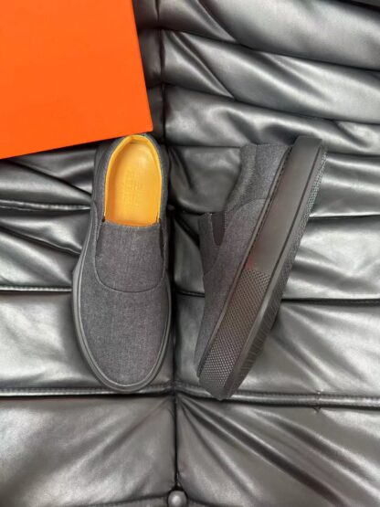 Hermès dark grey leather luxury loafers - Image 2