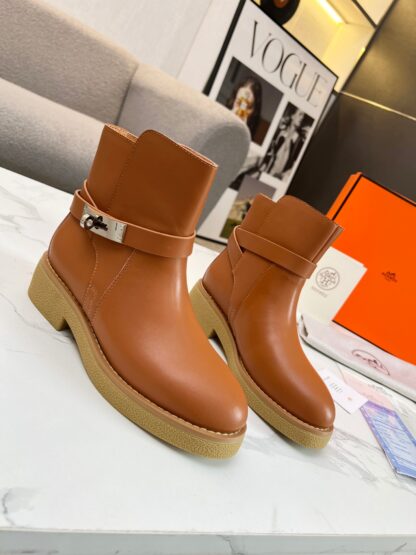 Hermes brown classic kelly buckle knight boots