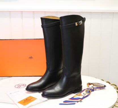 Hermes black classic kelly buckle fashion knight boots - Image 2