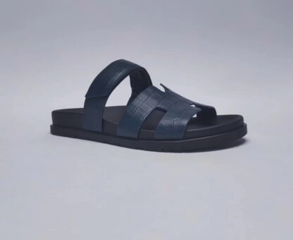 Hermès Couple Braided Blue and Black Slippers - Image 2