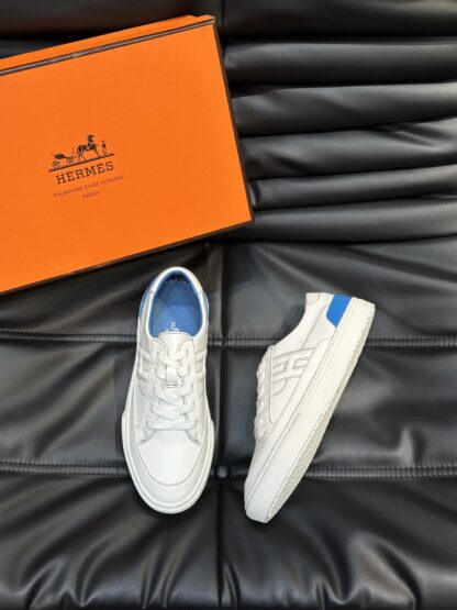 Hermes Men's White Blue Comfort Low-top Casual Sneakers - Image 2