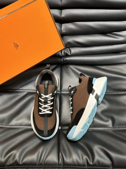 Hermes high-end men's brown and black round head fashionable casual sports shoes - Image 2