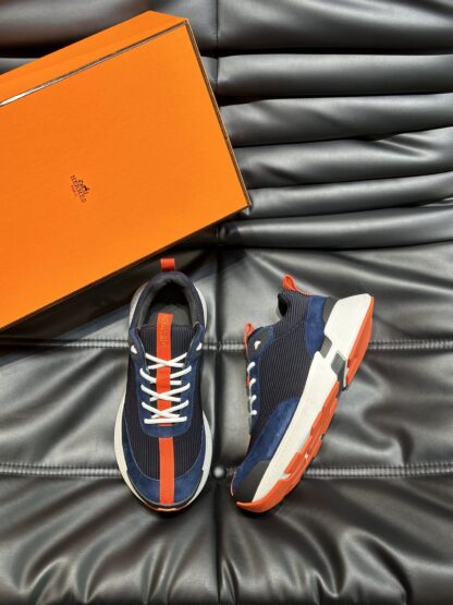 Hermes high-end men's black and blue round toe fashion casual sports shoes - Image 2