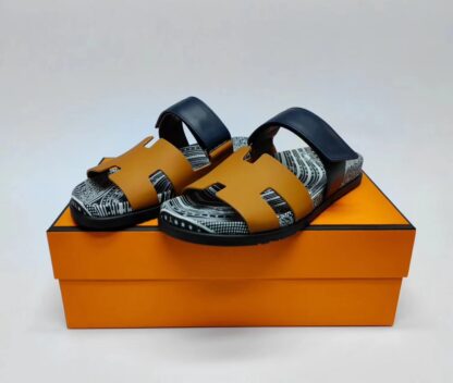 Hermès Couples Braided Brown, Blue and Black Slippers - Image 2