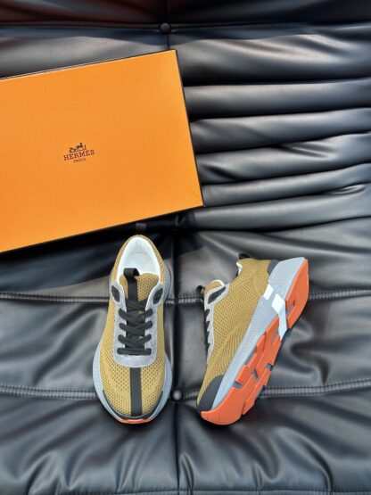 Hermes high-end men's fashion yellow-gray casual breathable simple sports shoes - Image 2