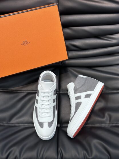Hermes men's white and gray soft and comfortable high-top casual sports shoes - Image 2