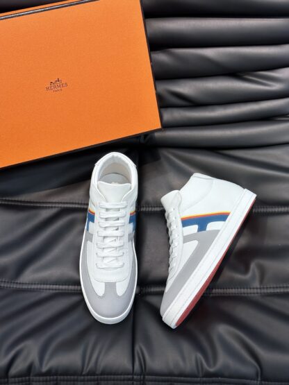 Hermès men's white and blue color matching soft and comfortable high-top casual sports shoes - Image 2