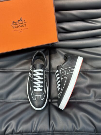 Hermès men's soft and lightweight black and white low-top casual sneakers - Image 2
