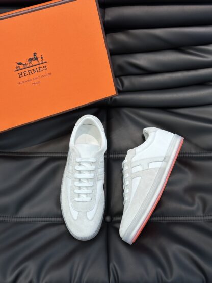Hermès men's soft and lightweight white and gray low-top casual sneakers - Image 2