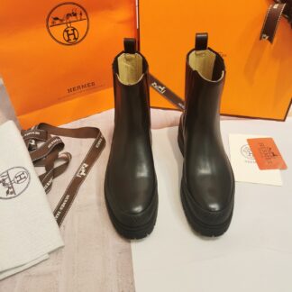 Hermes autumn and winter black leather ankle boots heel height 4cm