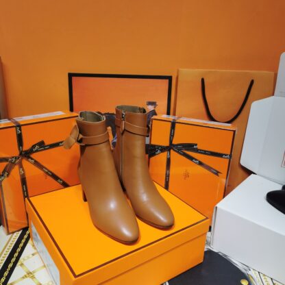 Hermès autumn and winter new classic elegant thick heel short boots heel height 7cm - Image 2