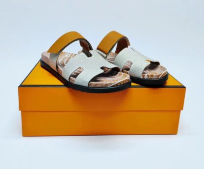 Hermès classic gray-brown couple woven slippers - Image 2