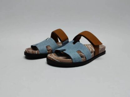 Hermès classic blue-brown couple woven slippers - Image 2