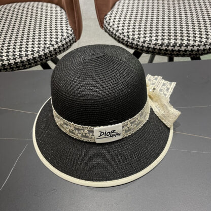 Dior Straw Flat Top Lace Sun Hat - Image 3
