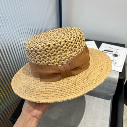 Dior raffia flat hat with bow - Image 3