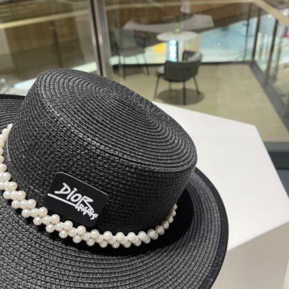 Dior classic fashion pearl straw bucket hat - Image 3