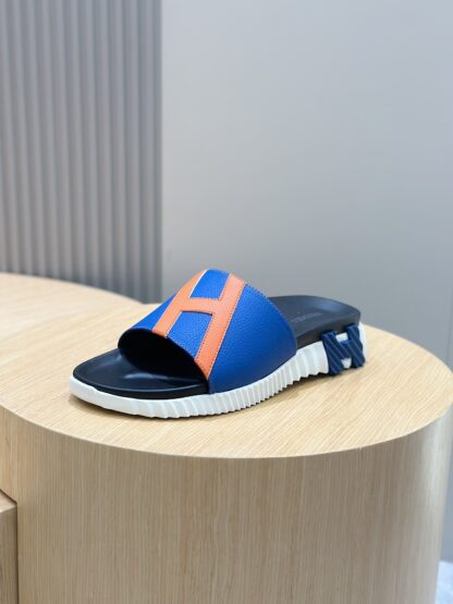 Hermès Men's Blue and Orange Ultra-Lightweight and Comfortable Slippers - Image 2