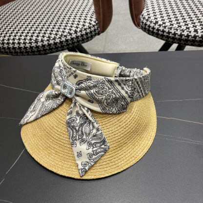 Dior raffia hat summer bow sun hat - Image 3