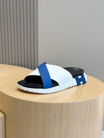 Hermès men's white and blue color matching cross ultra-light and comfortable slippers - Image 2