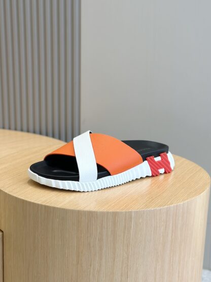 Hermès men's white and orange color matching cross ultra-light and comfortable slippers - Image 2