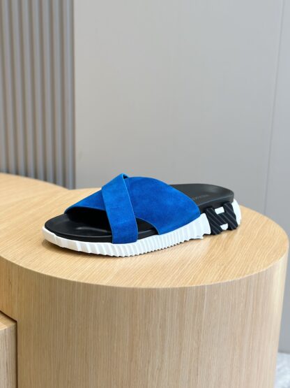 Hermès Men's Dark Blue Cross Ultra Light Comfort Slippers - Image 2
