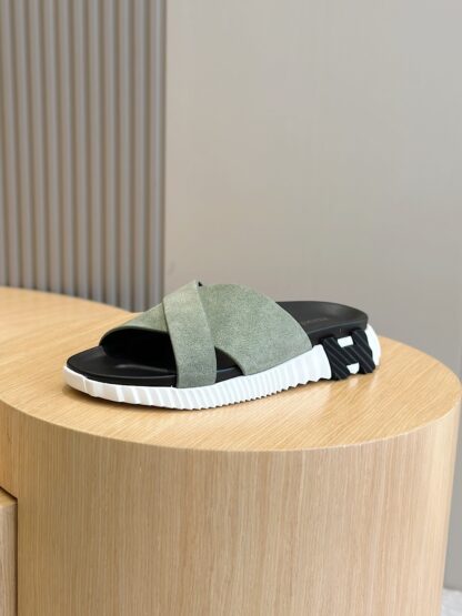 Hermès Men's Light Green Cross Ultra Light Comfort Slippers - Image 2
