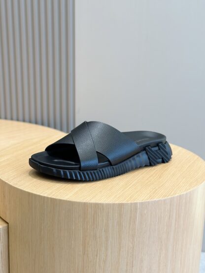 Hermès Men's Pure Black Cross Ultra Lightweight Comfort Slippers - Image 2