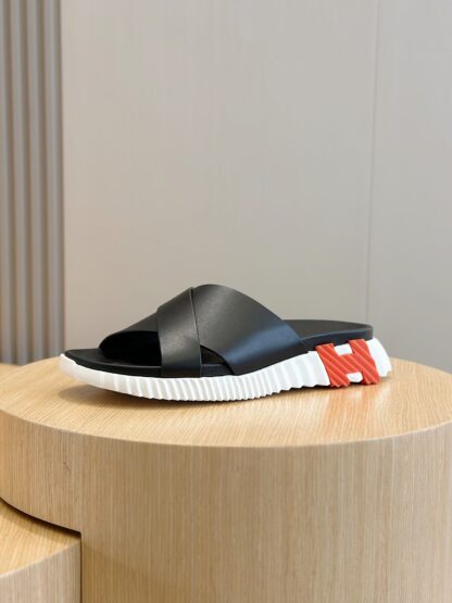Hermès black and orange men's cross-over ultra-light and comfortable slippers - Image 2