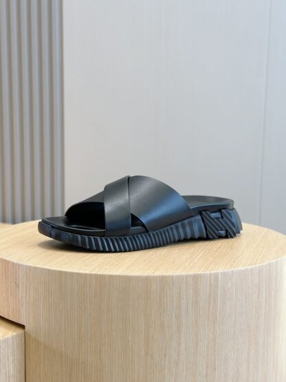 Hermès Pure Black Men's Cross Ultra Lightweight Comfort Slippers - Image 2