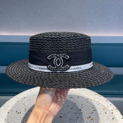 Chanel Camellia Hepburn Retro Flat Straw Hat - Image 2