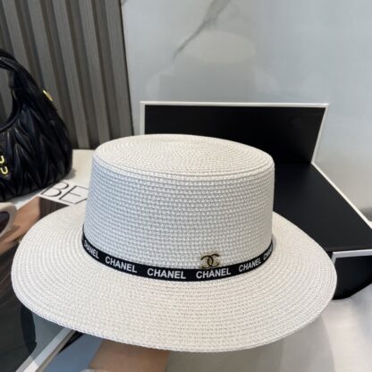 Chanel versatile high-end flat top straw hat - Image 2