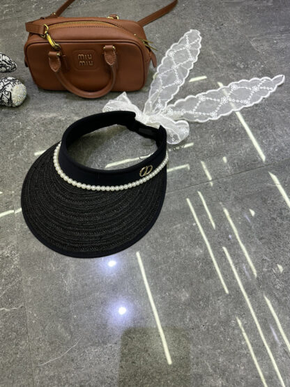 Dior lace pearl grass sunscreen black glue empty top hat - Image 3