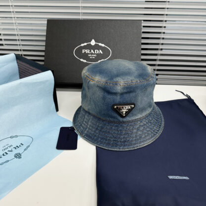 Prada Denim Gradient Washed Bucket Hat - Image 2